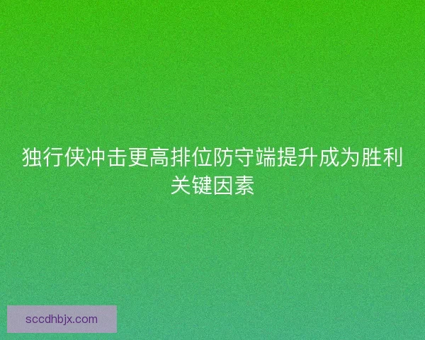独行侠冲击更高排位防守端提升成为胜利关键因素